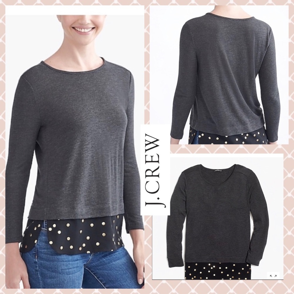 NWT J crew Long Sleeve Gray Top w Silky Hem Sz M